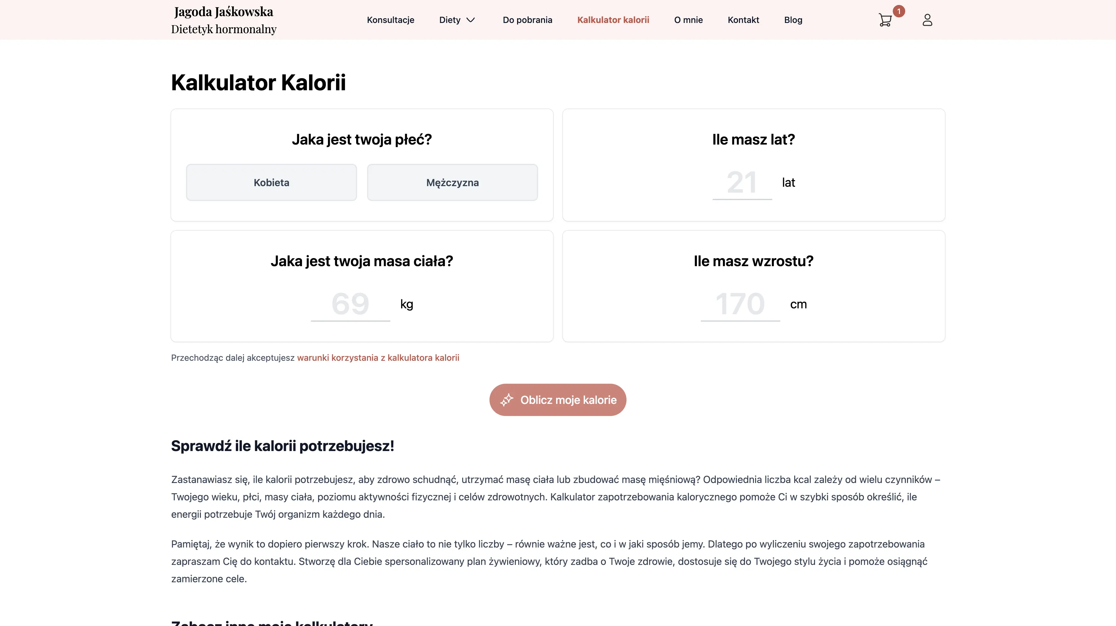 Kalkulator kalorii i BMI